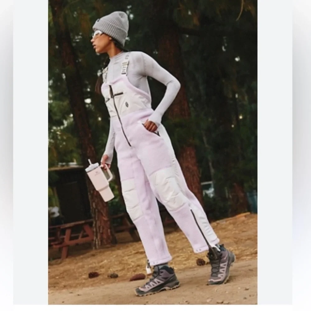 Free People Movement Hit the Slopes High Pile Fleece Snow Bibs Sz Xs - Picture 1 of 16